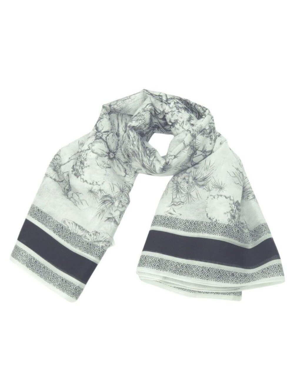 Dior Toile de Jouy Sauvage Shawl Cotton Black White Scarf - Picture 3 of 9